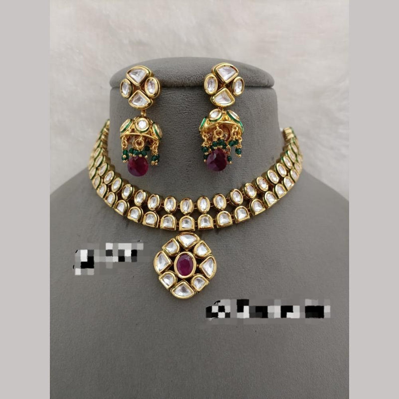 FS Collections Gold Plated Kundan Stone Necklace Set