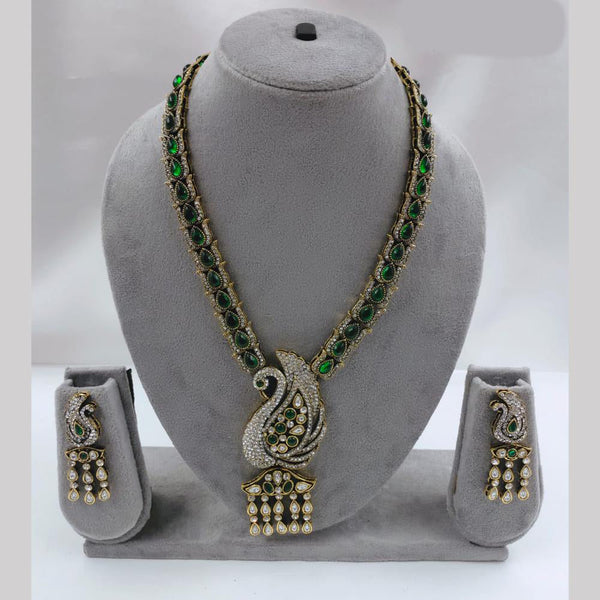 FS Collections Gold Plated Kundan And Austrian Stone Peacock Necklace Set