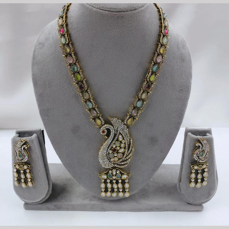 FS Collections Gold Plated Kundan And Austrian Stone Peacock Necklace Set