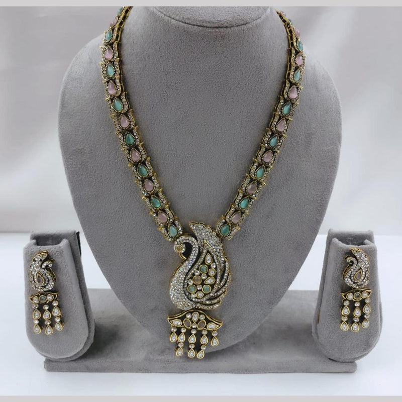 FS Collections Gold Plated Kundan And Austrian Stone Peacock Necklace Set