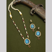 FS Collections Gold Plated Kundan Stone Long Necklace Set