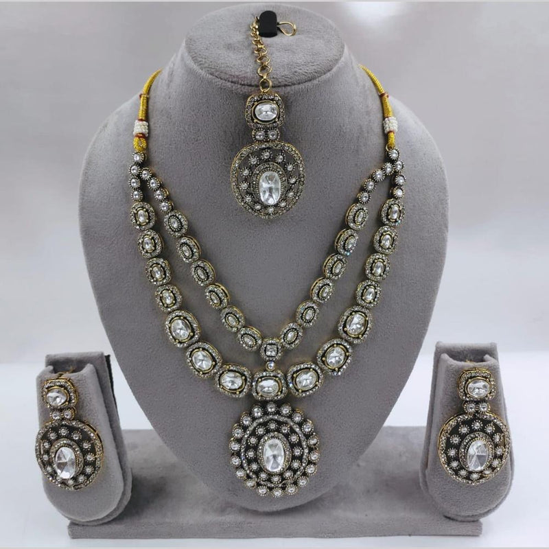 FS Collection 2 Tone Plated Pota Stone And Austrian Stone Necklace Set