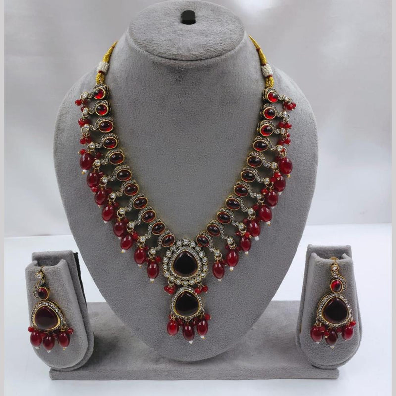 FS Collection Gold Plated Pota Stone And Austrian Stone Necklace Set