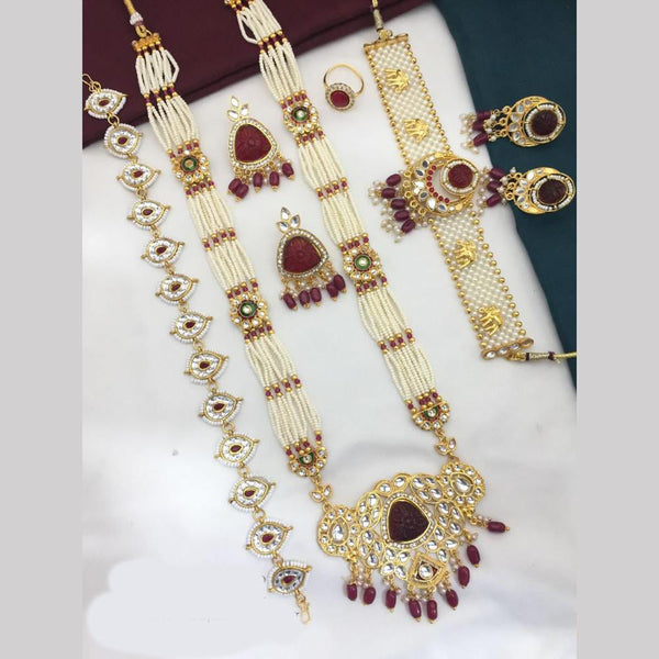 FS Collection Gold Plated Kundan Stone And Pearl Combo Set