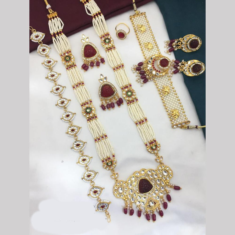 FS Collection Gold Plated Kundan Stone And Pearl Combo Set