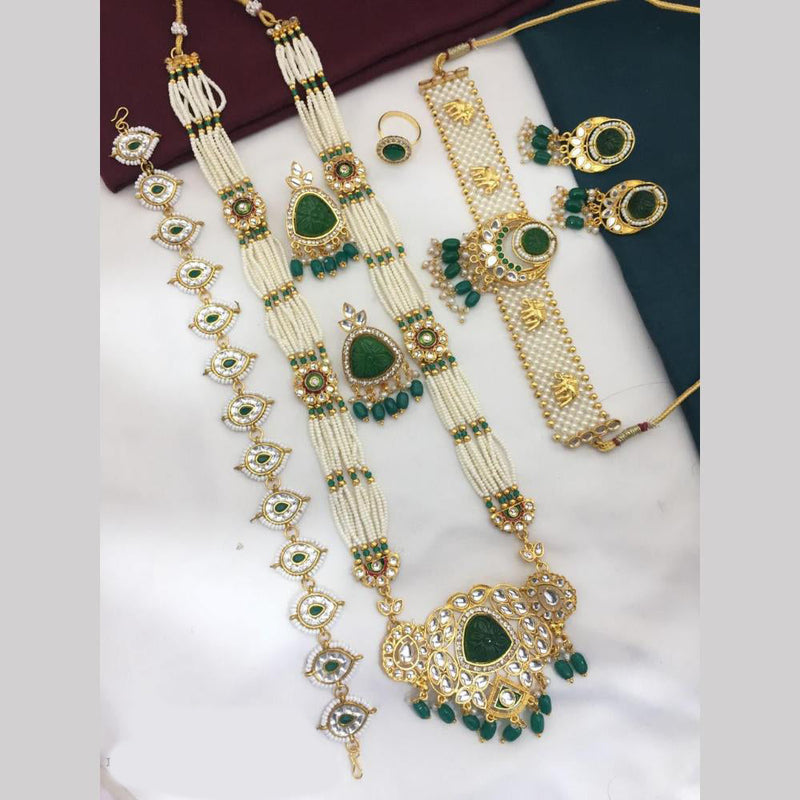 FS Collection Gold Plated Kundan Stone And Pearl Combo Set