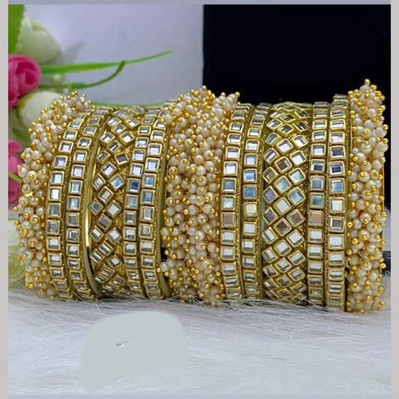 FS Collections Gold Plated Mirror And Pearls Bangles Set