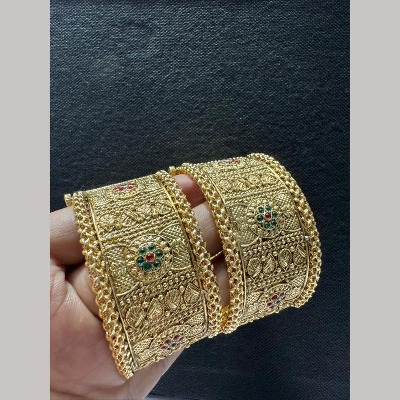 FS Collections Gold Plated Pota Stone Openable Bangles Set