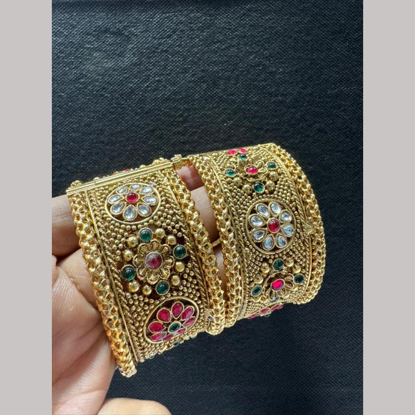 FS Collections Gold Plated Pota Stone Openable Bangles Set