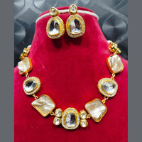 FS Collection Gold Plated Kundan Stone And Mother Of Pearl Necklace Set