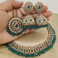 FS Collection Gold Plated Kundan Stone And Pearls Necklace Set