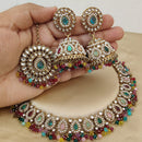 FS Collection Gold Plated Kundan Stone And Pearls Necklace Set