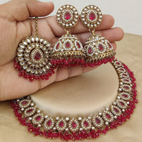 FS Collection Gold Plated Kundan Stone And Pearls Necklace Set