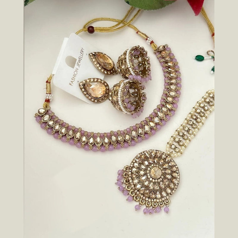 FS Collection Gold Plated Crystal Stone And Pearls Necklace Set