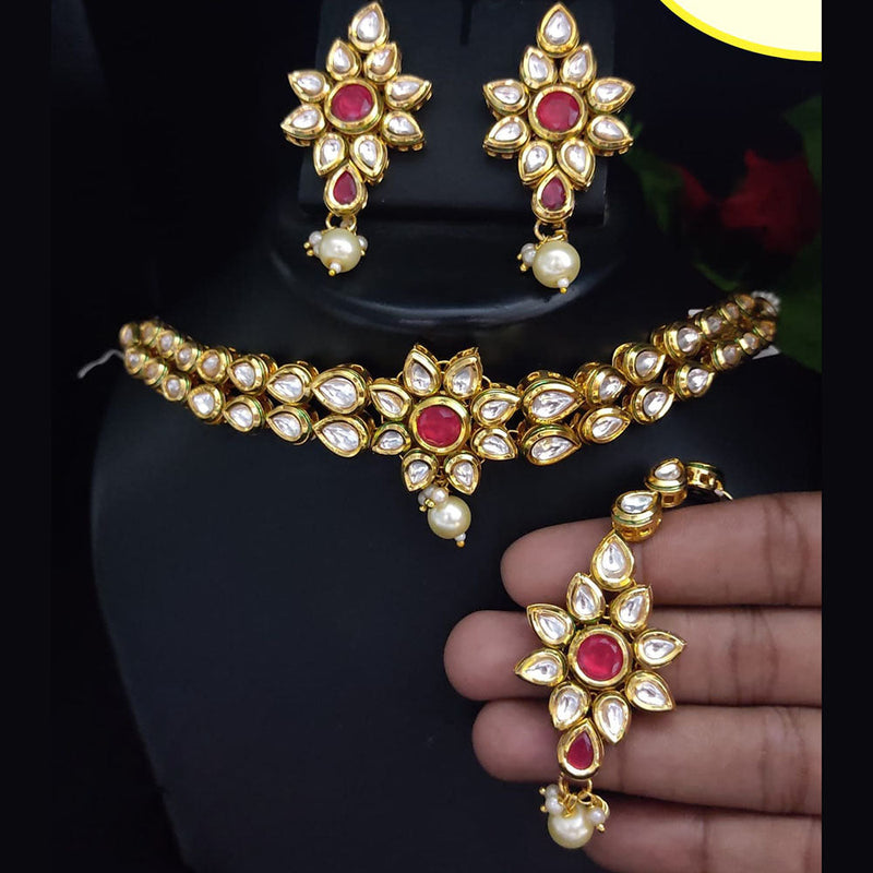 FS Collection Gold Plated Kundan Stone Choker Necklace Set