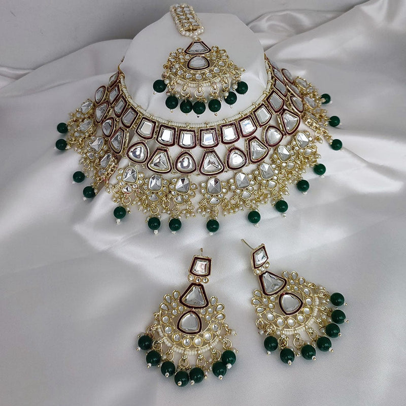 FS Collection Gold Plated Kundan Stone And Pearls Choker Necklace Set