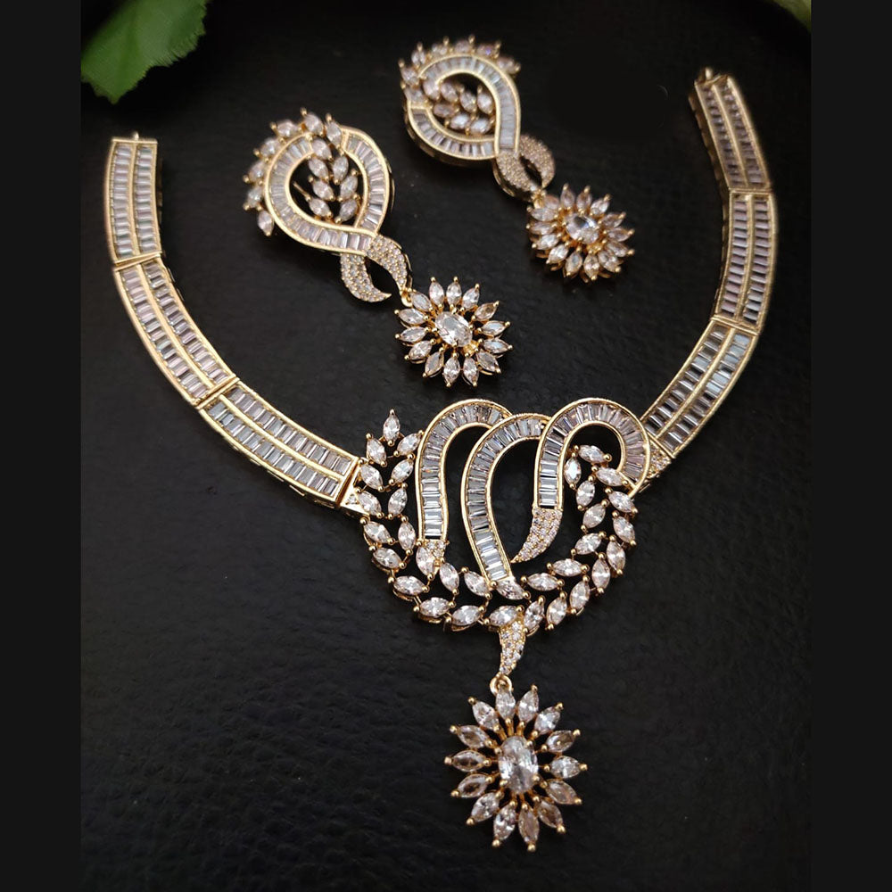 FS Collection Gold Plated American Diamond Necklace Set