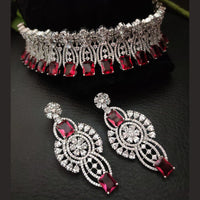 FS Collection Silver Plated American Diamond Choker Necklace Set