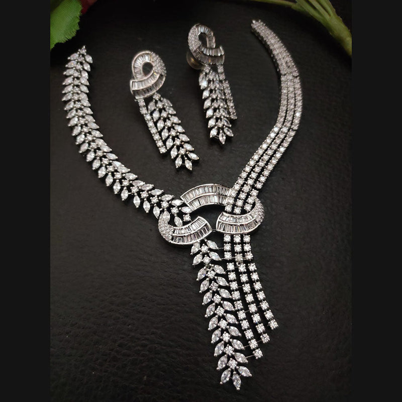 FS Collection Silver Plated American Diamond Necklace Set