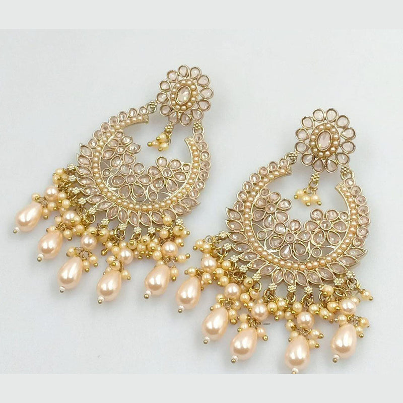 FS Collection Gold Plated Crystal Stone And Pearls Dangler Earrings