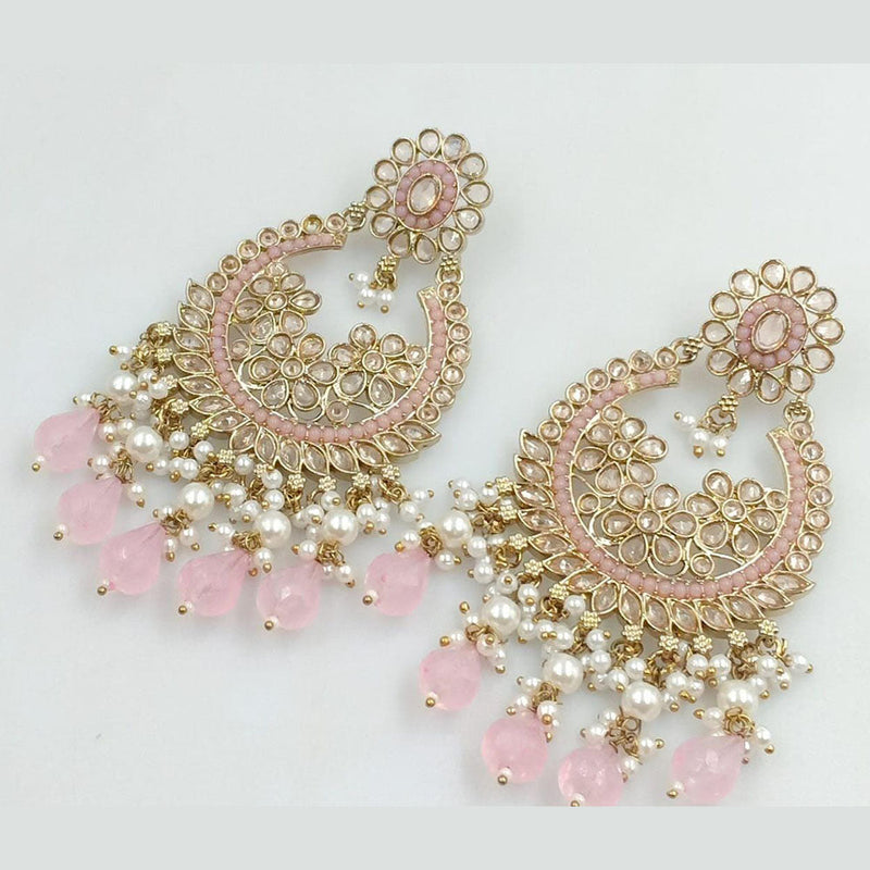 FS Collection Gold Plated Crystal Stone And Pearls Dangler Earrings