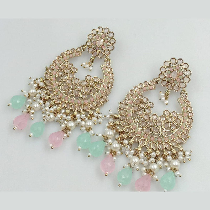 FS Collection Gold Plated Crystal Stone And Pearls Dangler Earrings