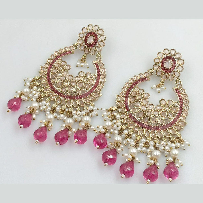 FS Collection Gold Plated Crystal Stone And Pearls Dangler Earrings