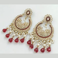 FS Collection Gold Plated Crystal Stone And Pearls Dangler Earrings
