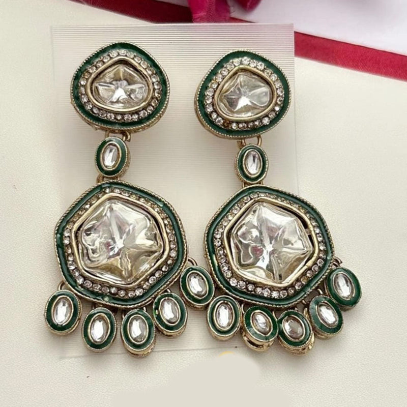 FS Collection Gold Plated Kundan Stone And Meenakari Dangler Earrings