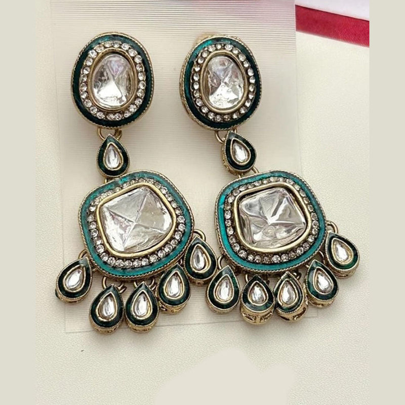 FS Collection Gold Plated Kundan Stone And Meenakari Dangler Earrings