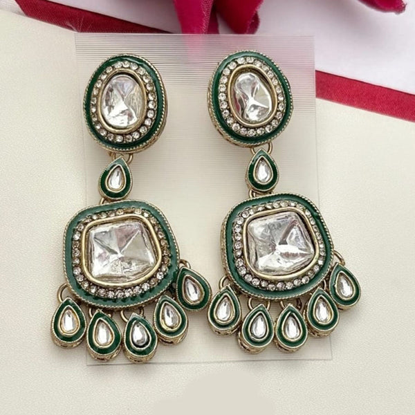 FS Collection Gold Plated Kundan Stone And Meenakari Dangler Earrings