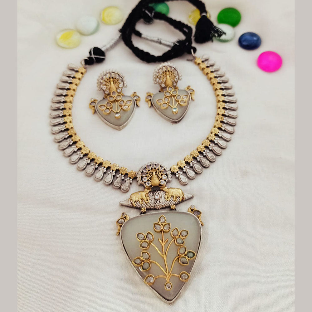 FS Collection 2 Tone Plated Pota Stone Necklace Set