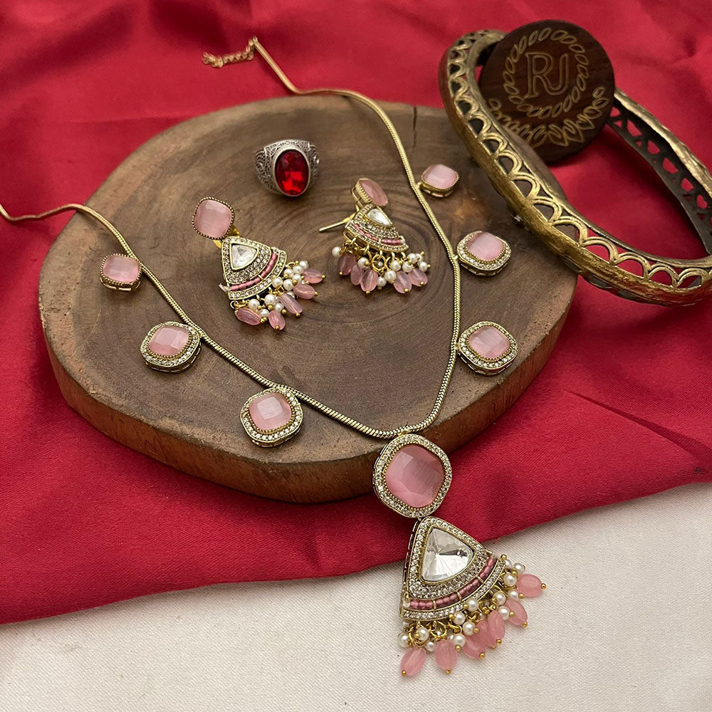 FS Collection Gold Plated Crystal Stone And Pearls Necklace Set