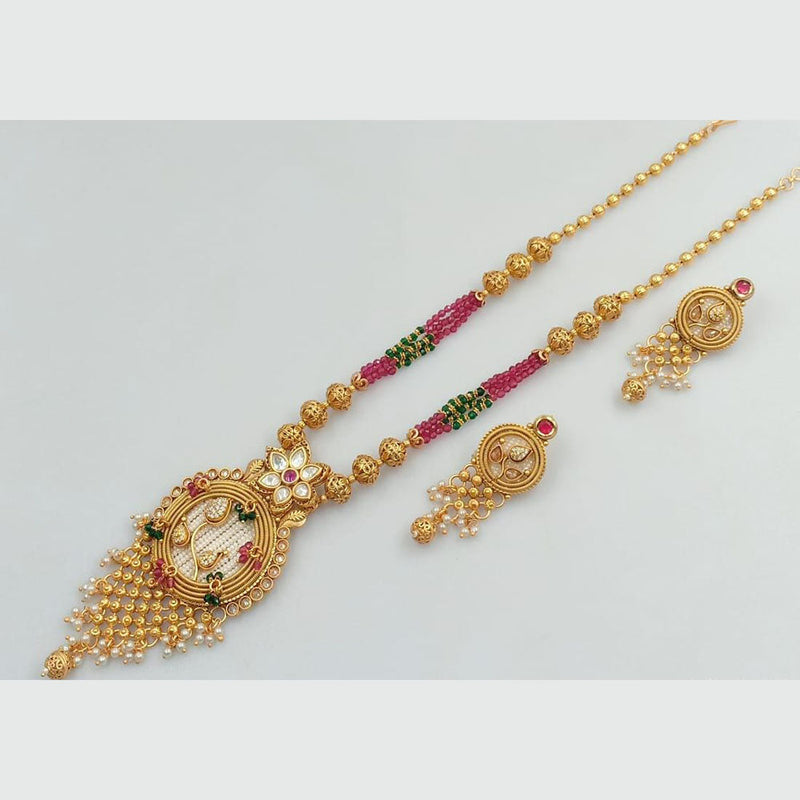 FS Collection Gold Plated Crystal Stone And Beads Necklace Set