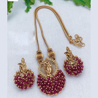 FS Collection Gold Plated Pearl Temple Long Necklace Set