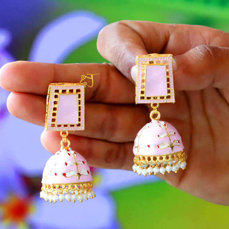 FS Collection Gold Plated Pearls Meenakari Jhumki Earrings