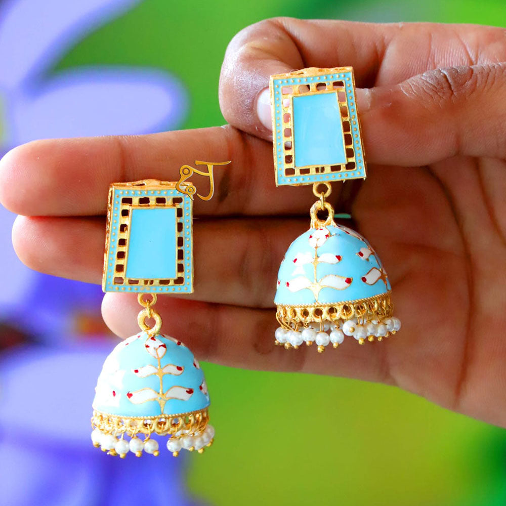 FS Collection Gold Plated Pearls Meenakari Jhumki Earrings