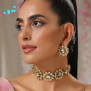 FS Collection Gold Plated Kundan Stone Choker Necklace Set