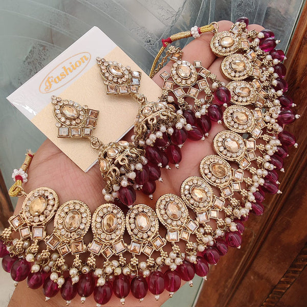 FS Collection Gold Plated Crystal Stone And Beads Necklace Set