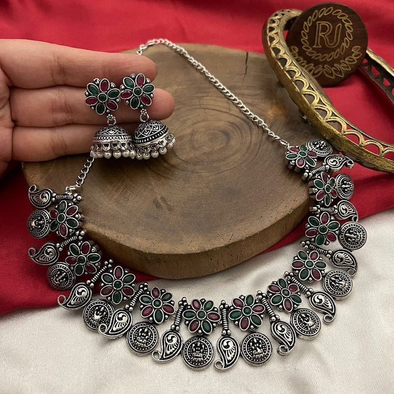 FS Collection Oxidised Plated Pota Stone Necklace Set