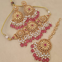 FS Collection Gold Plated Pota Stone And Pearls Choker Necklace Set
