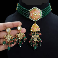 FS Collection Gold Plated Kundan Stone And Beads Choker Necklace Set