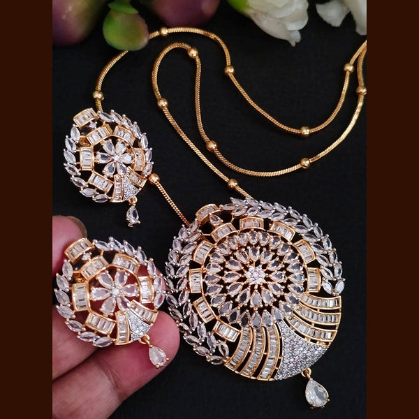 FS Collection Rose Gold Plated American Diamond Peacock Design Chain Pendant Set