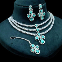 FS Collection Silver Plated AD Stone Necklace Set