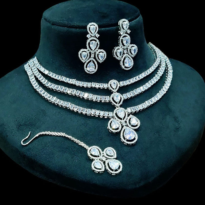 FS Collection Silver Plated AD Stone Necklace Set