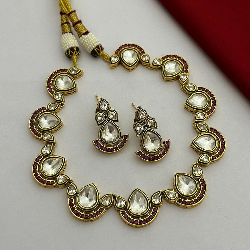 FS Collection Gold Plated Kundan Stone Necklace Set