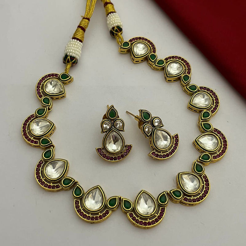 FS Collection Gold Plated Kundan Stone Necklace Set