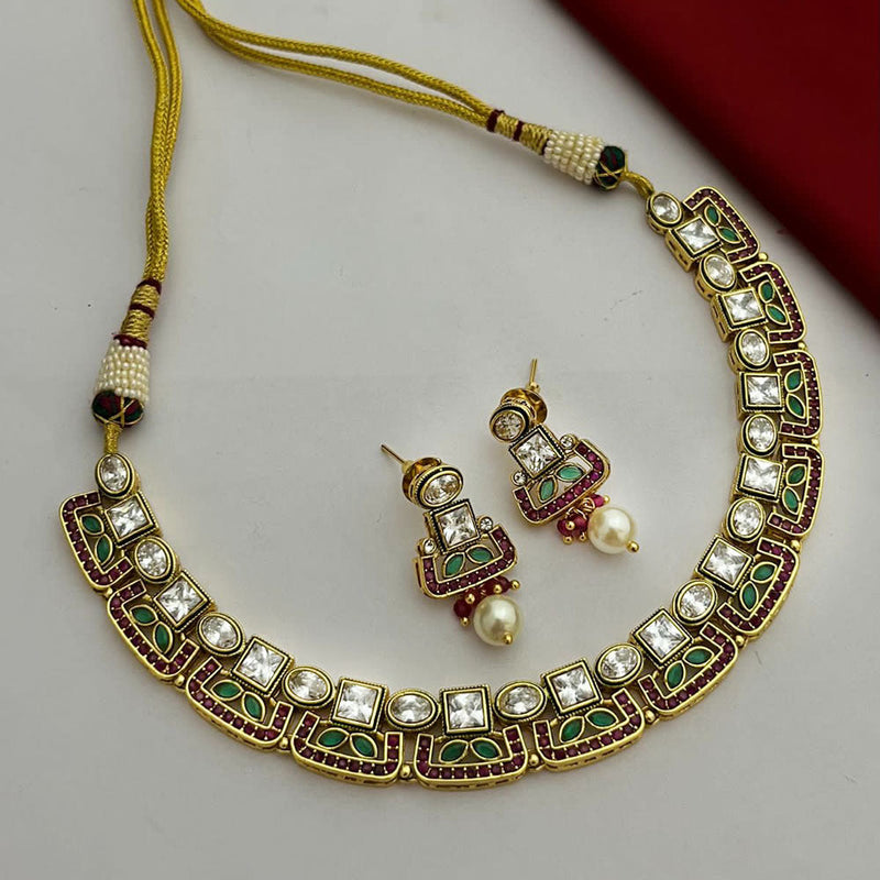 FS Collection Gold Plated Kundan Stone Necklace Set