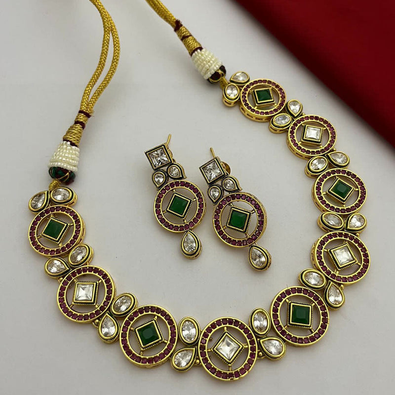 FS Collection Gold Plated Kundan Stone Necklace Set