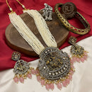 FS Collection Gold Plated Kundan Stone And Pearls Temple Necklace Set